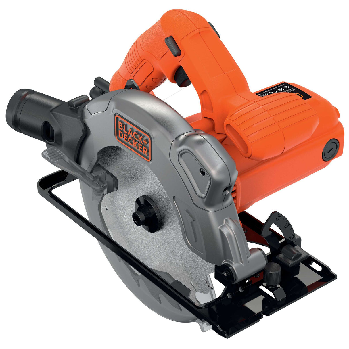 Scie circulaire Black+Decker, outil électroportatif, couleur orange et gris.