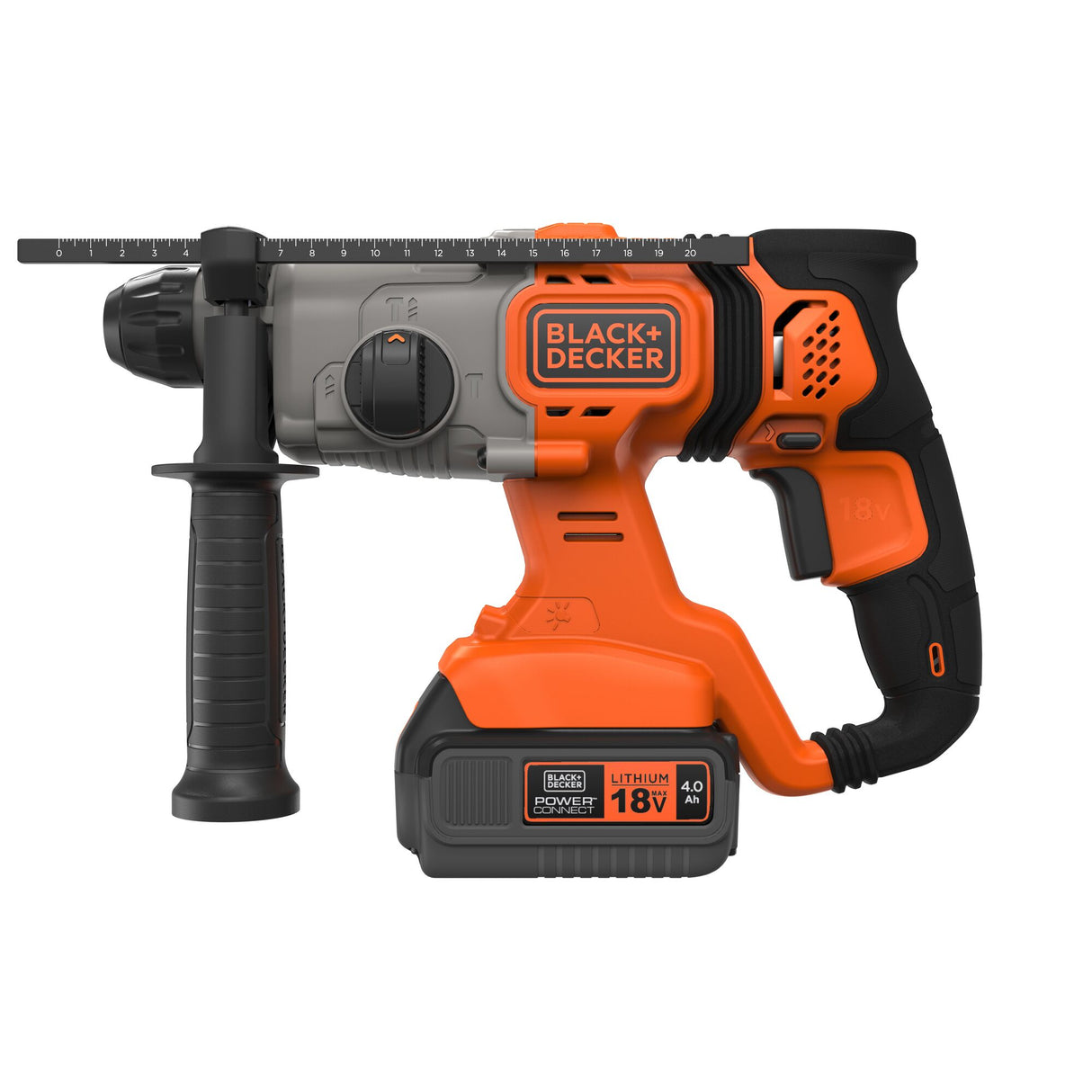Perforateur sans fil Black+Decker orange et noir, outil électroportatif 18V.