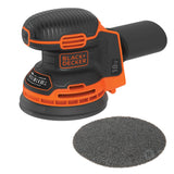 Ponceuse excentrique Black+Decker, outil électroportatif noir et orange, avec disque abrasif
