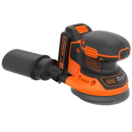 ponceuse excentrique Black+Decker orange et noire, outil électroportatif