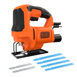 Scie sauteuse orange Black+Decker avec lames, outil électroportatif pour bois et métal