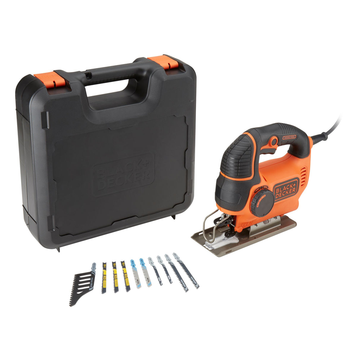 Scie sauteuse Black+Decker orange et noire avec coffret et lames incluses