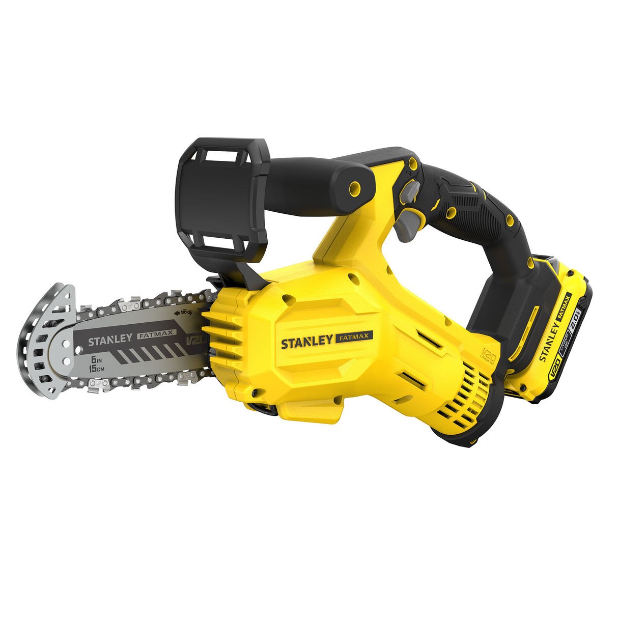 Tronçonneuse sans fil Stanley, type outil électroportatif, couleur jaune et noir