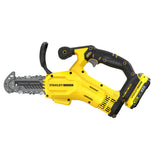 Tronçonneuse Stanley, outil électrique jaune et noir, modèle Fatmax, sur fond blanc