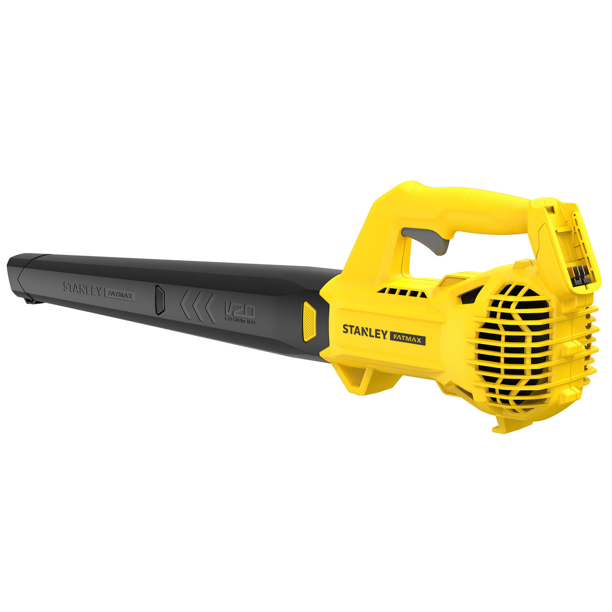 Souffleur Stanley Fatmax, outil électroportatif jaune et noir pour jardin.