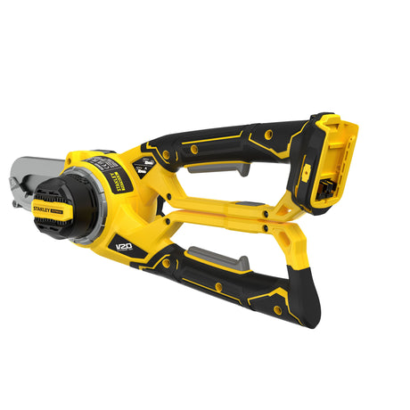 Scie élagueuse Stanley jaune et noire, outil électroportatif pour coupe de branches