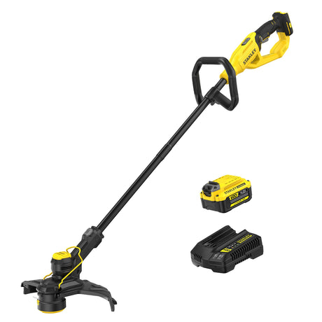Coupe-bordure Stanley sans fil, noir et jaune, avec batterie et chargeur inclus.