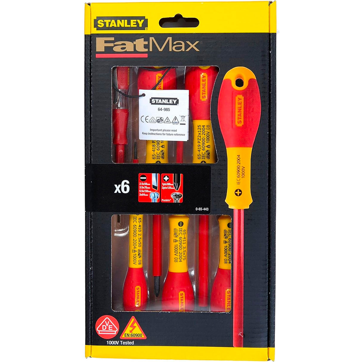 STANLEY FATMAX Jeu de 6 tournevis isolés 1000V électricien Pozi 0-65-443