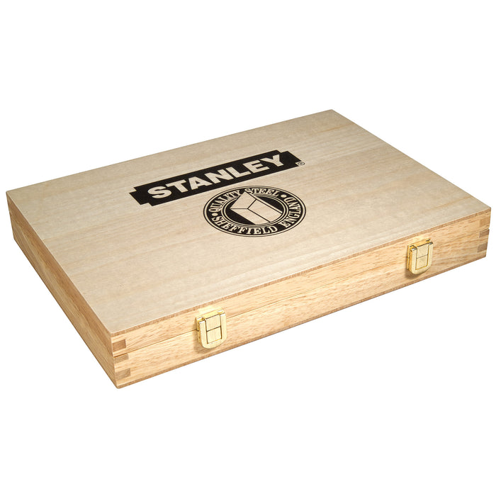 Coffret de 5 Ciseaux à Bois - Manche en bois Vernis - Lame en Acier Chromé - STANLEY, 2-16-217