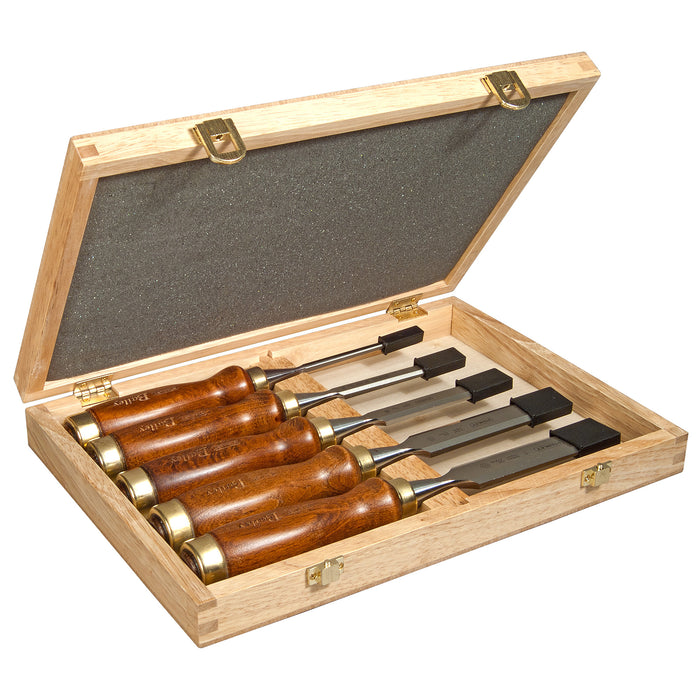 Coffret de 5 Ciseaux à Bois - Manche en bois Vernis - Lame en Acier Chromé - STANLEY, 2-16-217