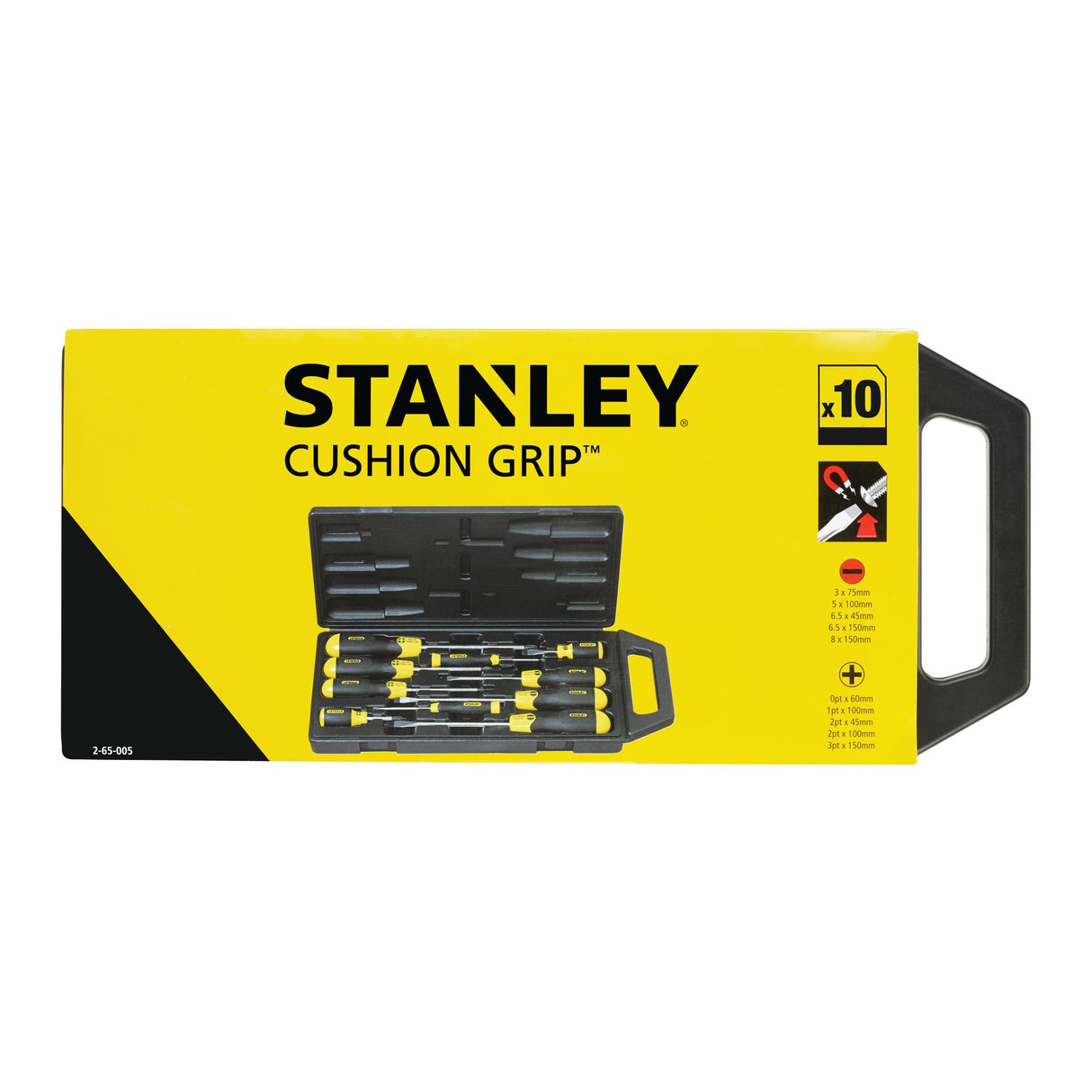 STANLEY Jeu de 10 tournevis embout magnétique Cushion Grip 2-65-005