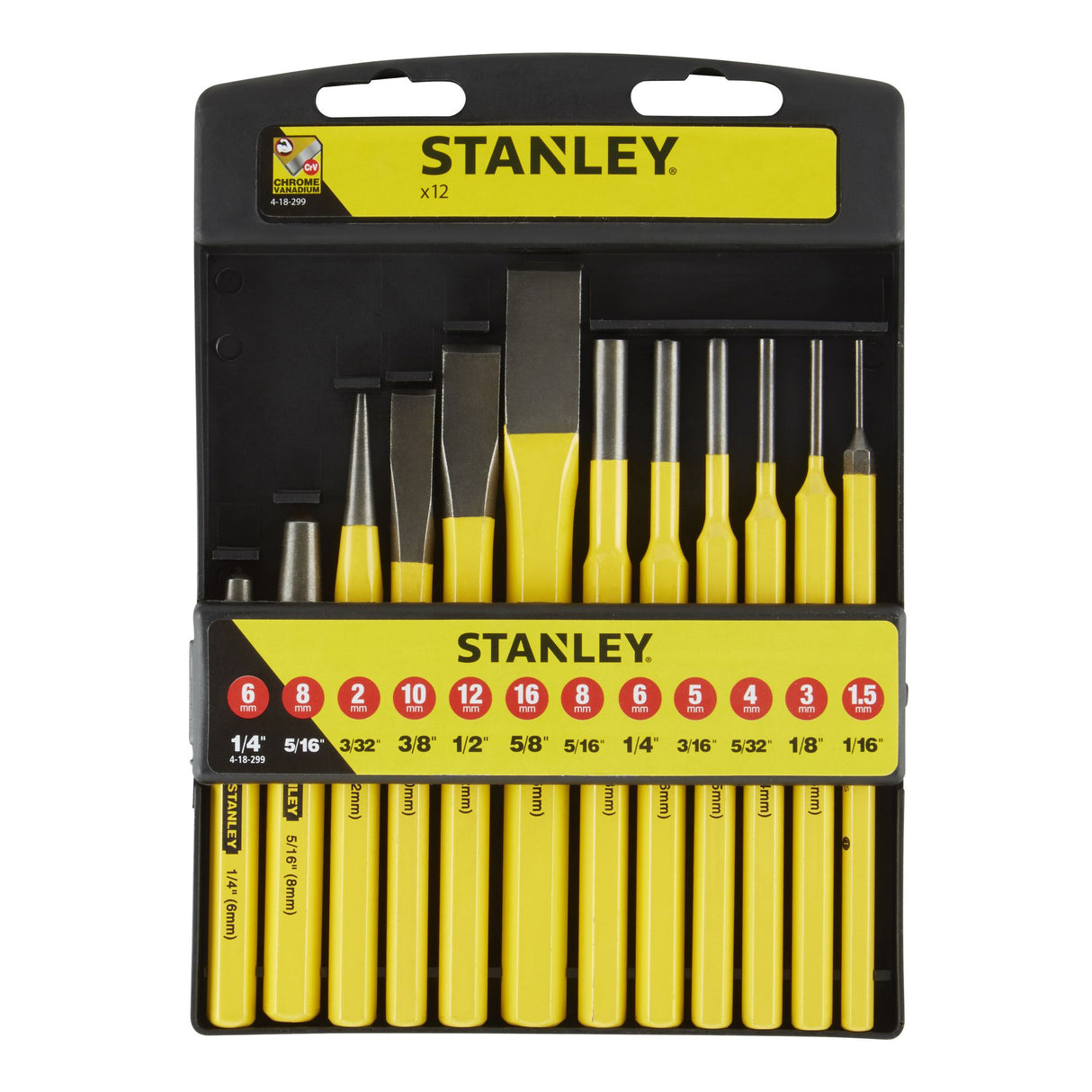 STANLEY Jeu de 12 outils de frappe chasse-goupilles et burin et pointeau 1-18-299