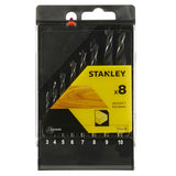 Coffret de 8 forets Stanley pour bois, couleur noir et jaune.