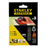 Abrasifs de ponceuse Stanley, type feuilles, couleur noire, lot de 3.