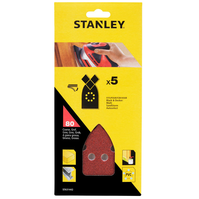 Stanley 5 abrasifs corindons pointus qualité supérieure auto-agrippants grain 80 STA31442-XJ