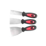 Lot de 3 spatules Facom, outil de peinture, manche noir et rouge, lames métalliques.