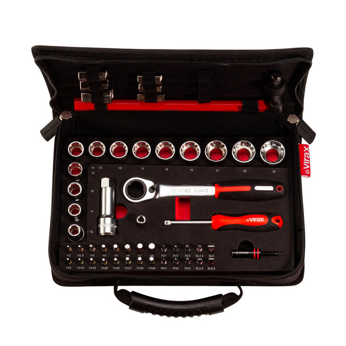 Coffret VIRAX 51 outils spécial plomberie : douilles traversante +  embouts 1/4" + clé robinet