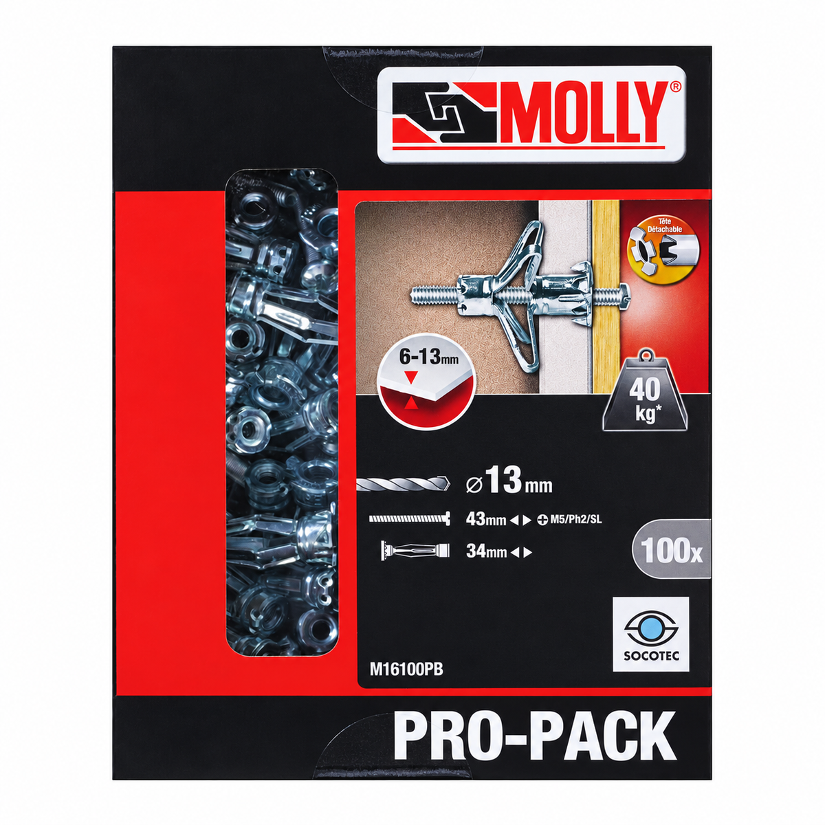 Molly PRO-PACK 100 chevilles métalliques à expansion Ø 6 x 34 mm avec vis M6 - Mister PRO
