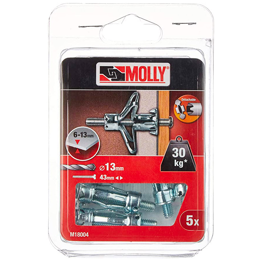 Molly Chevilles métalliques à expansion Ø 6 x 34 mm avec vis M6 à tête cylindrique