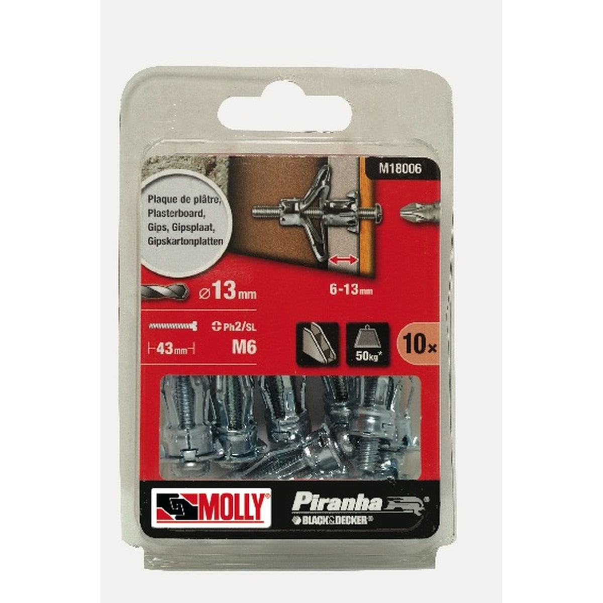 Molly Chevilles métalliques à expansion Ø 6 x 34 mm avec vis M6 à tête cylindrique