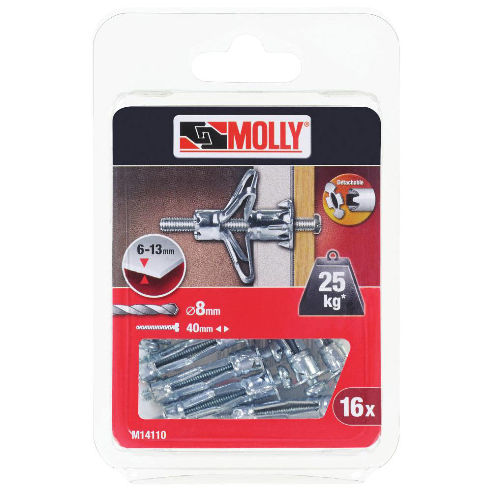 Molly Chevilles métalliques à expansion Ø 4 x 33 mm avec vis M4 à tête cylindrique