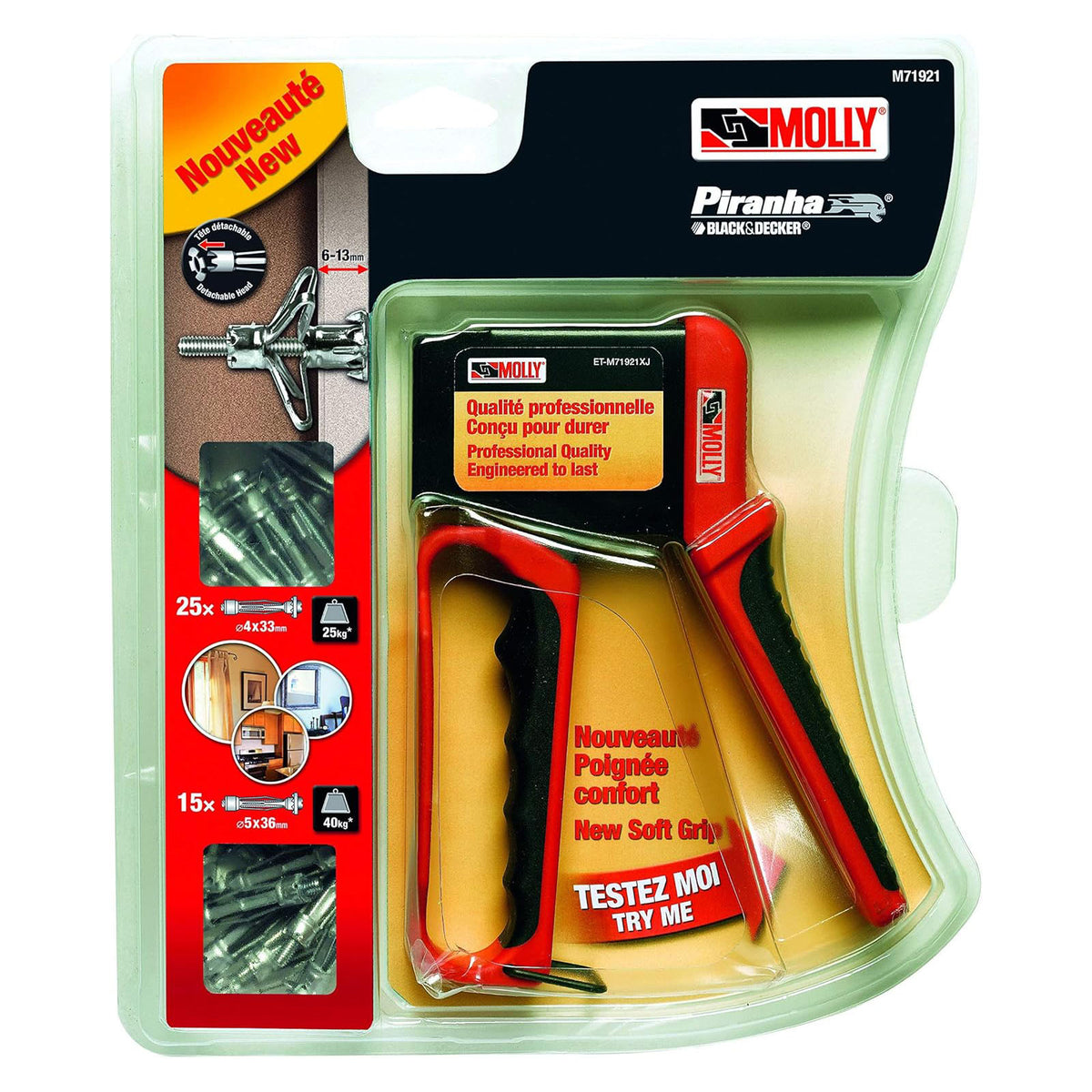 Molly Valibox 40 chevilles métal : 25  Ø 4 x 33 mm + vis + 15  Ø 5 x 36 mm + vis + 1 pince de pose nouvelle génération