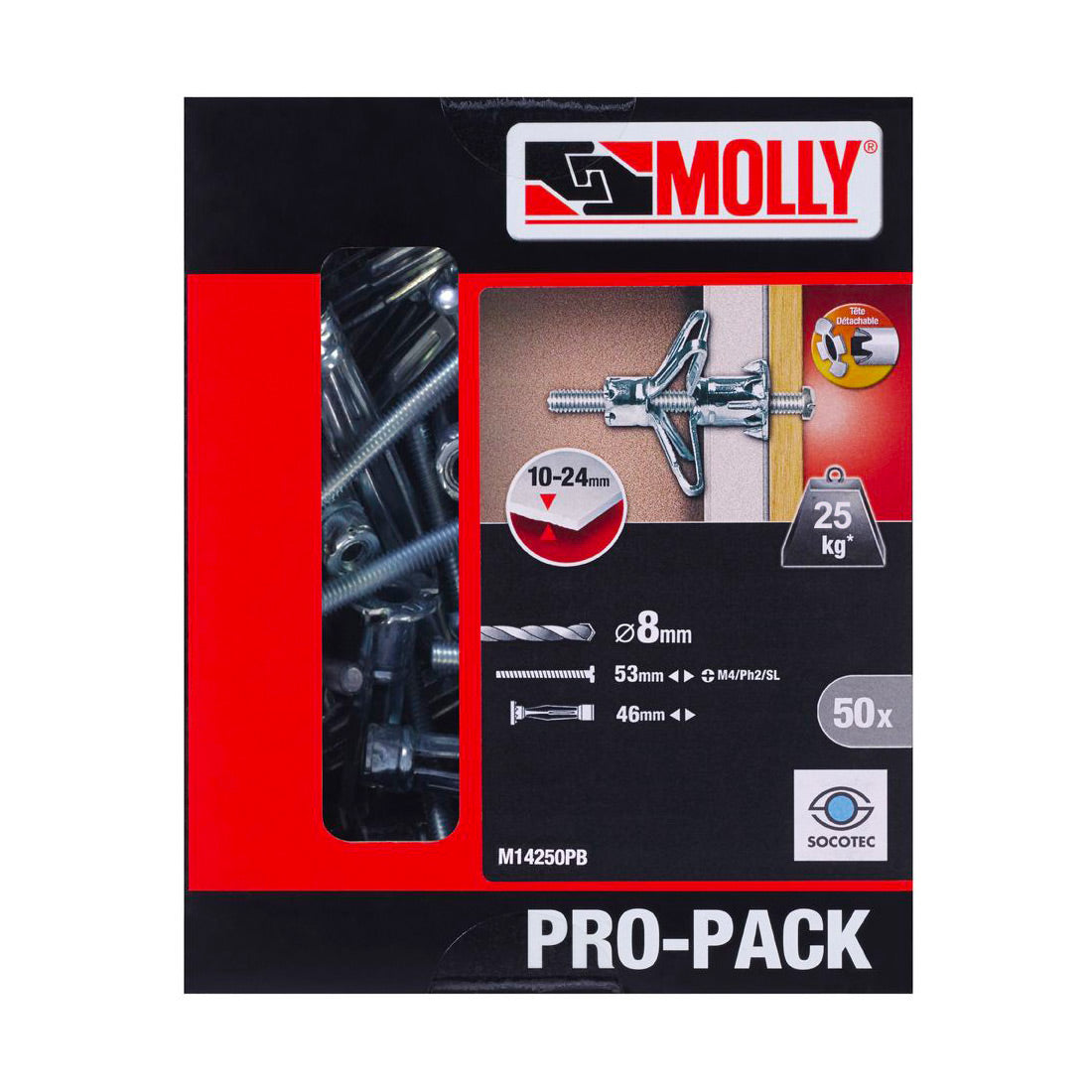 Molly PRO-PACK 50 chevilles métalliques Ø 4 x 46 mm avec vis M4
