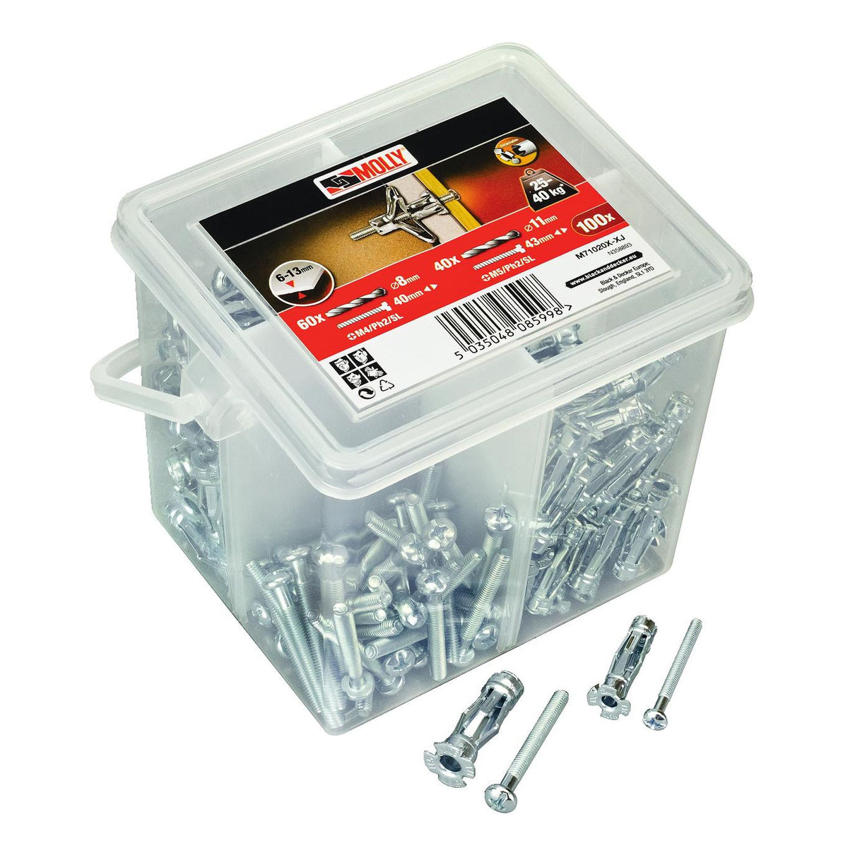Molly Seau 100 chevilles : 60 chevilles métal Ø 4 x 33 mm + vis + 40 chevilles métal Ø 5 x 36 mm + vis