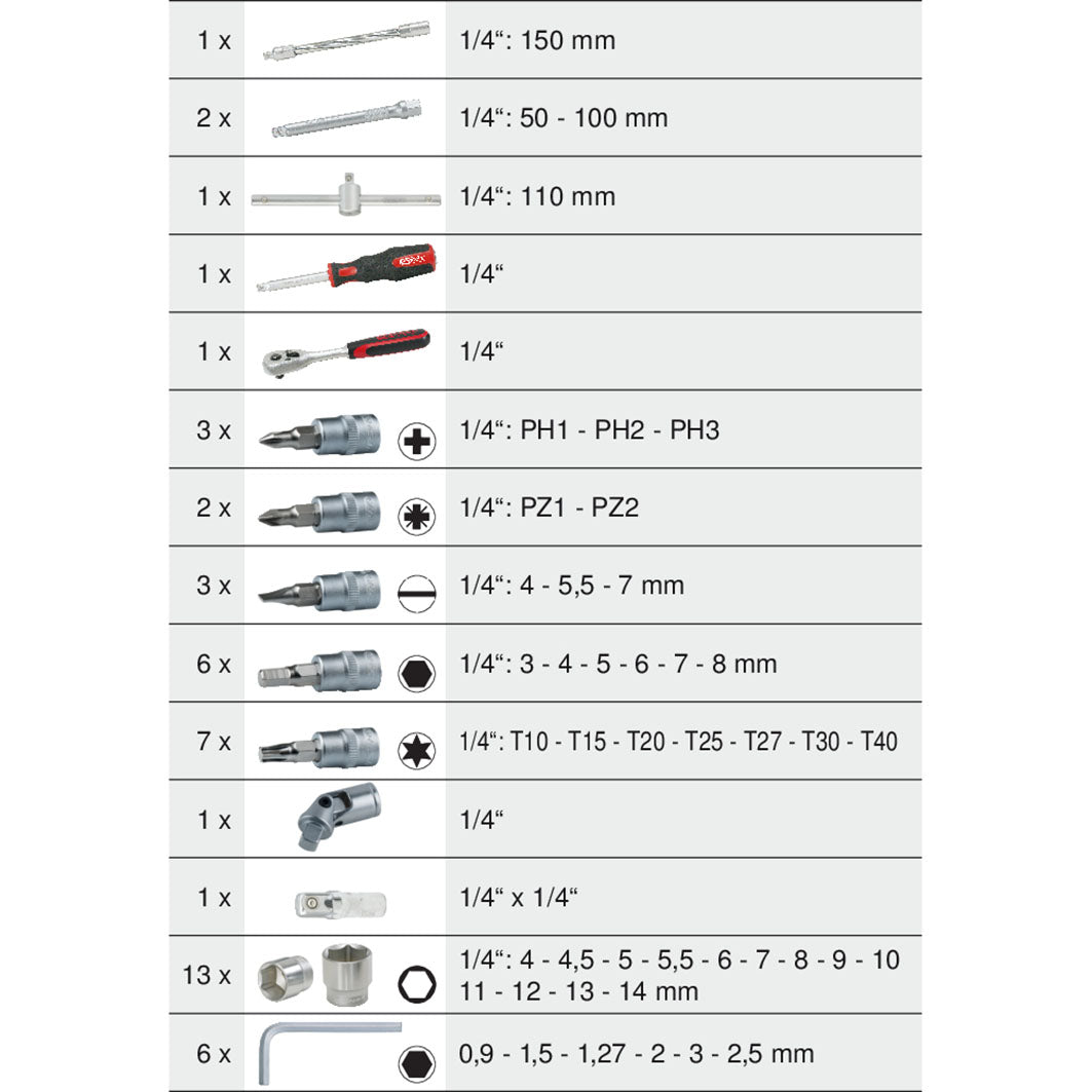 KS TOOL Jeu de clés et douilles avec coffre 48 pièces 917.0648