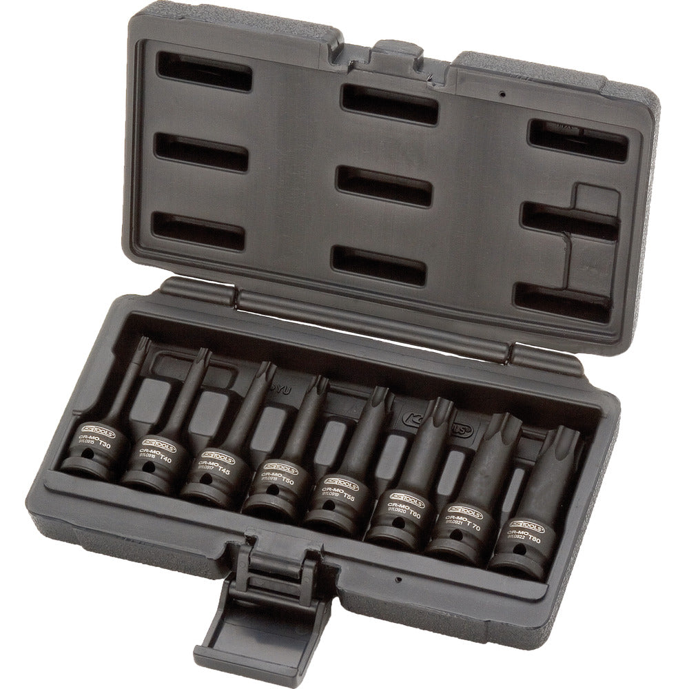 Jeu 8 douilles tournevis chocs longues TORX 1/2'', T30 à T80