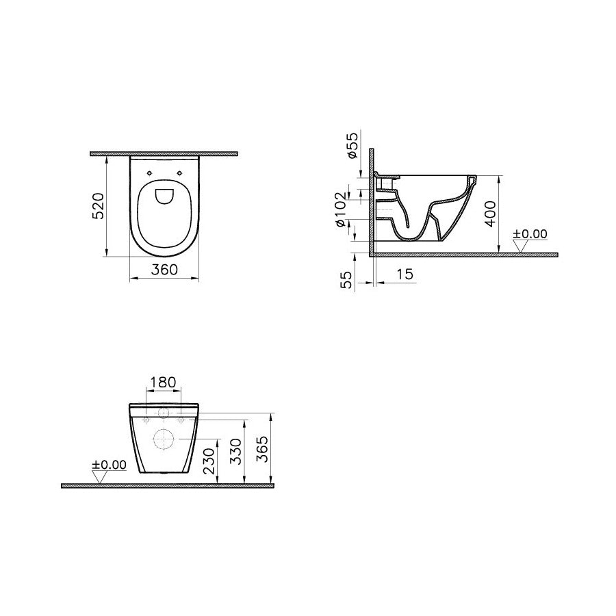 VitrA Pack WC S50 suspendu sans bride abattant fermeture douce 3/6L 7740B003-6039