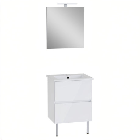 Meuble de salle de bain blanc avec miroir, marque inconnue, design moderne.