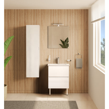 Meuble de salle de bain blanc, modèle Velha, avec armoire et vasque, finition brillante.