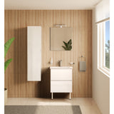Meuble de salle de bain blanc Tuto, marque Fackelmann, design moderne sur fond bois