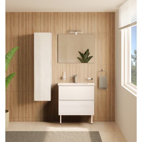 Meuble vasque blanc marque Teka, meuble salle de bains moderne avec miroir
