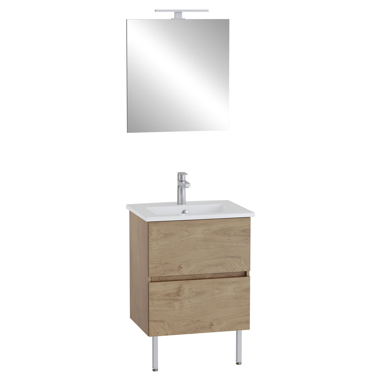 Meuble vasque bois clair avec miroir, marque Delpha, mobilier salle de bain couleur chêne.