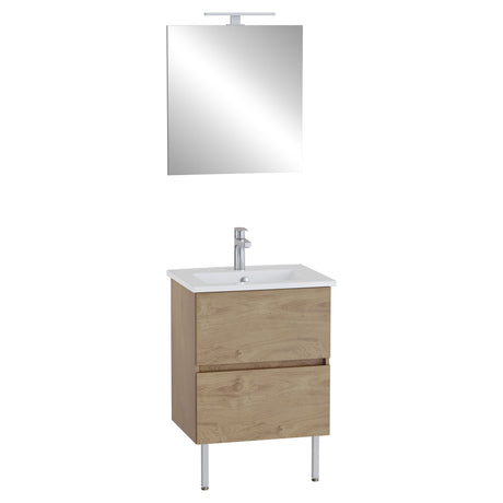 Meuble vasque bois clair avec miroir, marque Delpha, mobilier salle de bain couleur chêne.