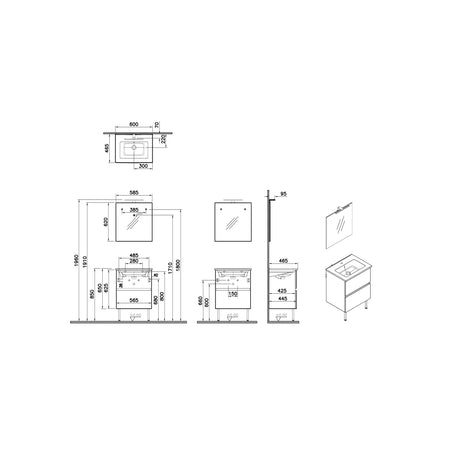 Plan technique meuble vasque blanc Jacob Delafon, meuble de salle de bain avec miroir
