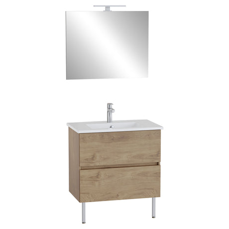 Meuble lavabo bois clair avec miroir, marque Allibert, meuble salle de bain, couleur bois naturel