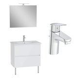 Robinet Grohe chromé, meuble de salle de bain blanc, miroir rectangulaire, ensemble sanitaire moderne