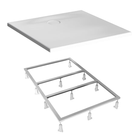 Receveur de douche blanc Grohe carré avec cadre de support métallique inclus.