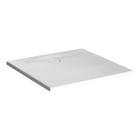 Receveur de douche blanc carré marque Jacob Delafon, design moderne, sortie centrée.
