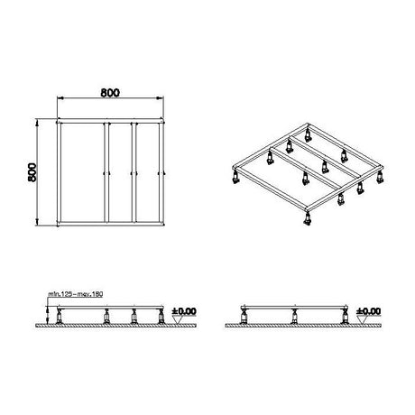 Receveur de douche Grohe, support de receveur, couleur métal, schéma technique 800x800 mm