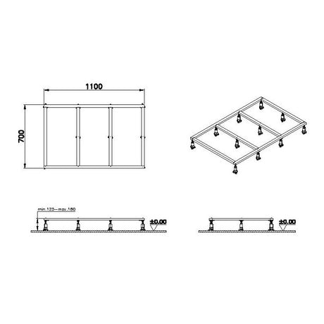 Receveur de douche Grohe, cadre de support métal gris, dimensions 1100x700 mm