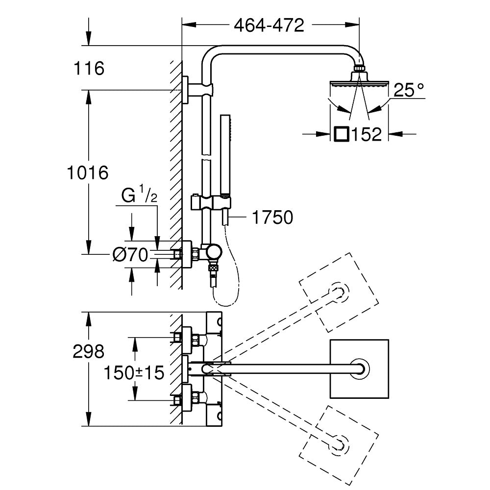 GROHE Colonne de douche 1 jet avec mitigeur thermostatique Euphoria System 150 27932000