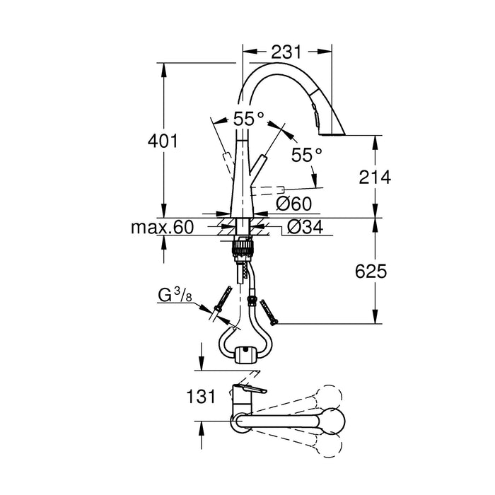 GROHE Mitigeur monocommande Evier Chromé Zedra 32294002