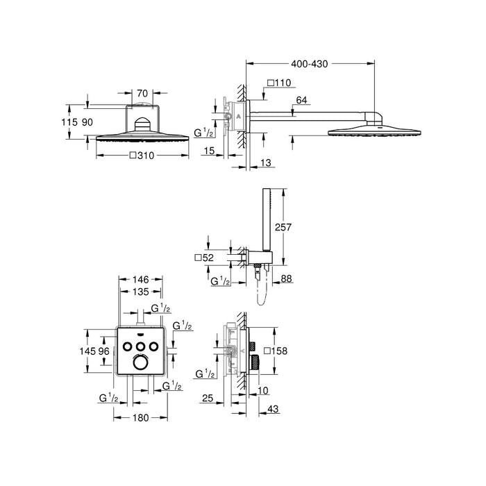 GROHE Grohtherm SmartControl Ensemble de douche Rainshower SmartActive 310 Cube