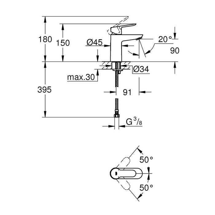 GROHE BauEdge Mitigeur monocommande Lavabo Taille S 23330000