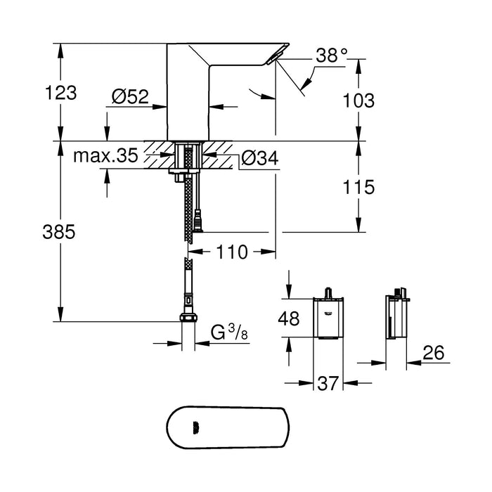 GROHE Mitigeur lavabo Bau Cosmopolitan E infrarouge monofluide 36452000