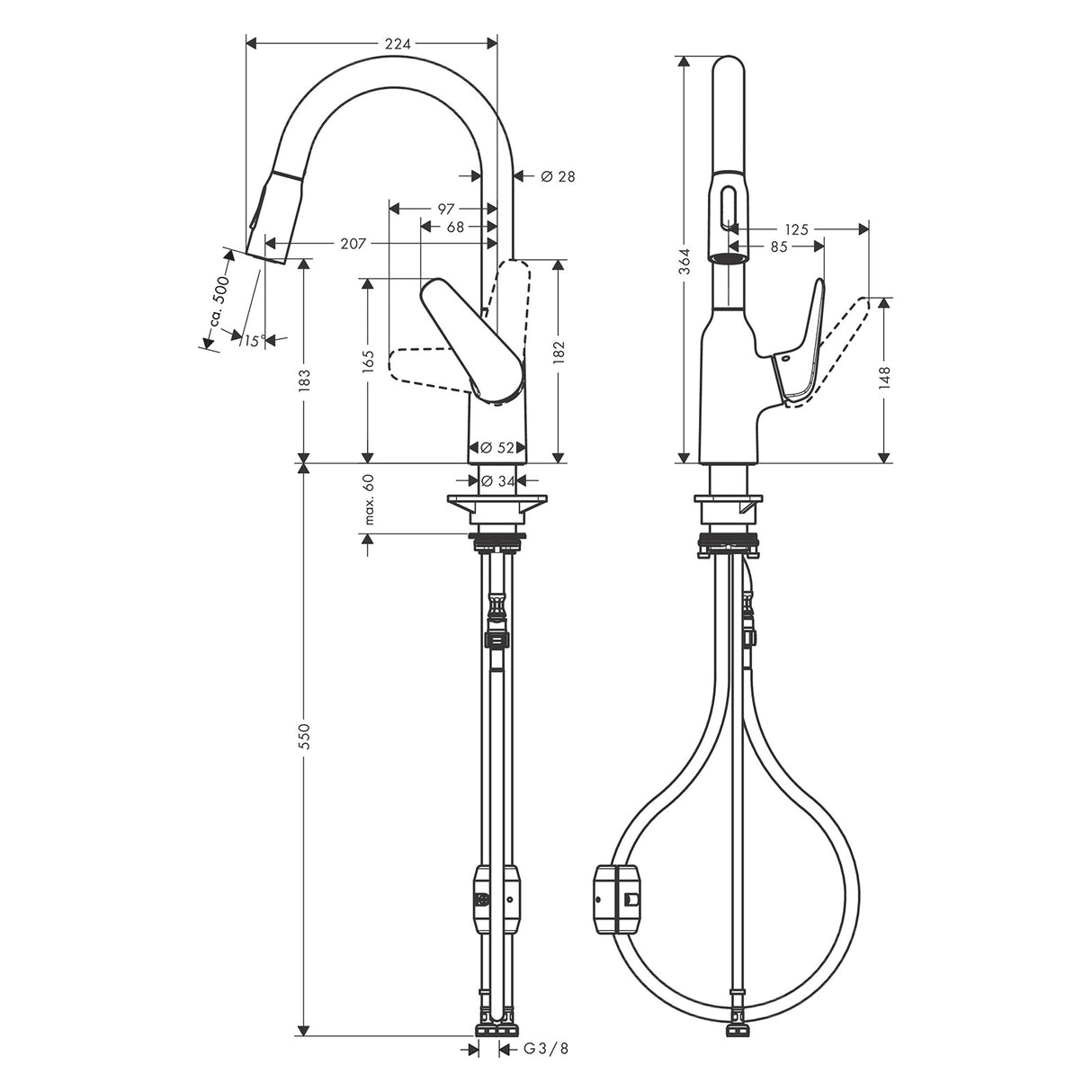 HANSGROHE Mitigeur de cuisine 180 2 jets Focus M42 avec douchette extractible 71801000